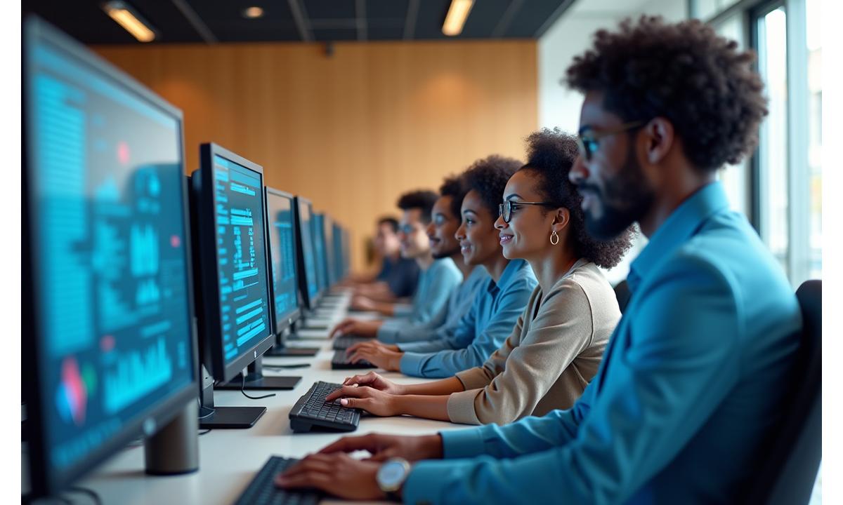 Equipo de Hostalify colaborando en una oficina moderna y luminosa
